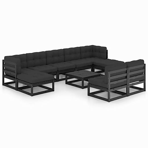 10-tlg. Garten-lounge-set Mit Kissen Schwarz Kiefer Massivholz günstig online kaufen