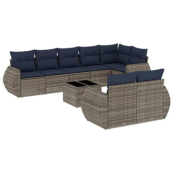 vidaXL 9-Tlg Gartensofa-Set mit Kissen Grau Polyrattan 3221630 günstig online kaufen