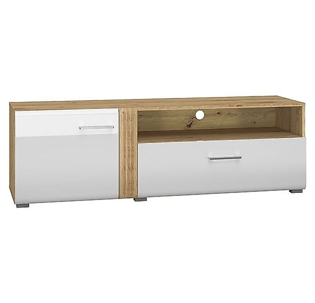 Lomadox Lowboard AKRON-131, Fernsehschrank in Eiche mit weiß Hochglanz, B/H günstig online kaufen