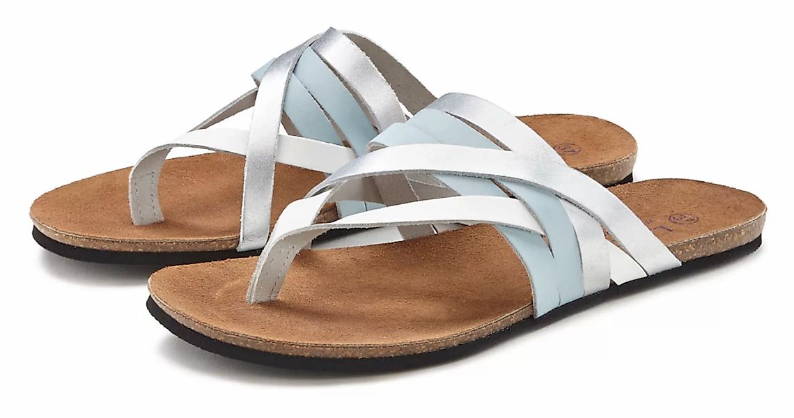 LASCANA Zehentrenner, Sandale, Pantolette aus Leder mit Korkfußbett günstig online kaufen