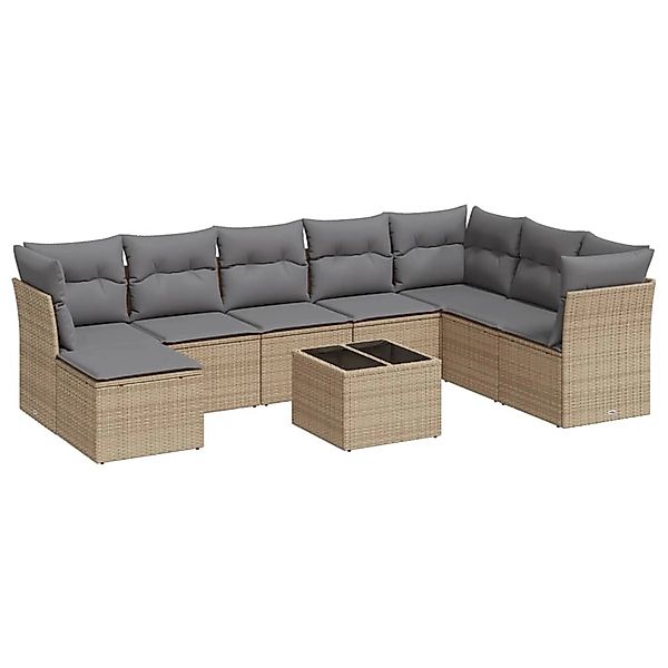vidaXL 9-Tlg Garten-Sofagarnitur mit Kissen Beige Poly Rattan 3249898 günstig online kaufen