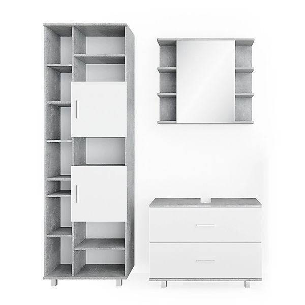 Vicco Badmöbel-Set Ilias Weiß/Beton 3 Teile mit Hochschrank günstig online kaufen