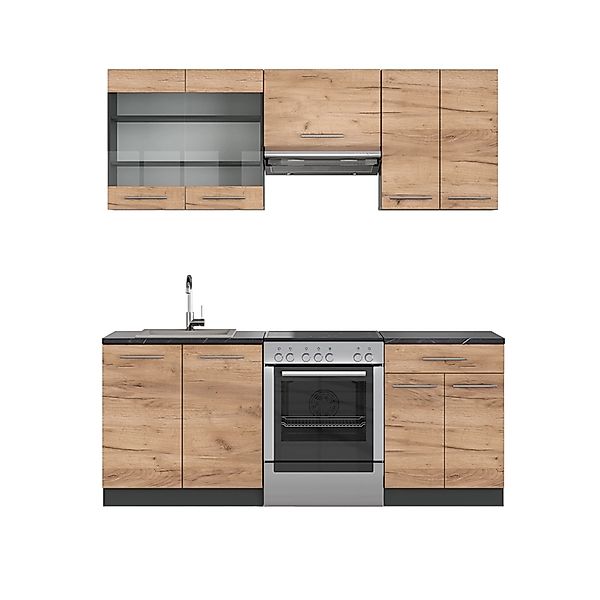 Vicco Fame-Line Küchenzeile Goldkraft Eiche/Anthrazit 200 cm AP Anthrazit o günstig online kaufen