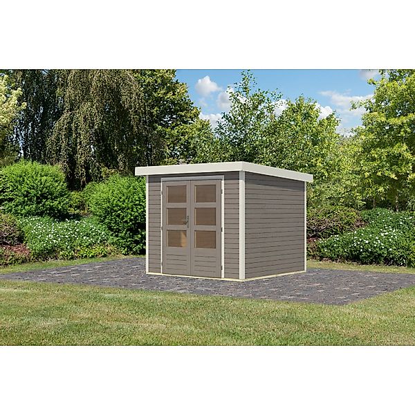Karibu Gartenhaus Diego 3 D Wassergrau/Weiß 209 x 238 x 213 cm günstig online kaufen