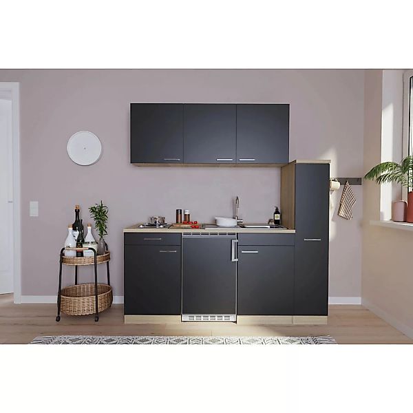 Respekta Küchenzeile KB180ESS 180 cm Schwarz-Eiche Sonoma Sägerau Nachbildu günstig online kaufen