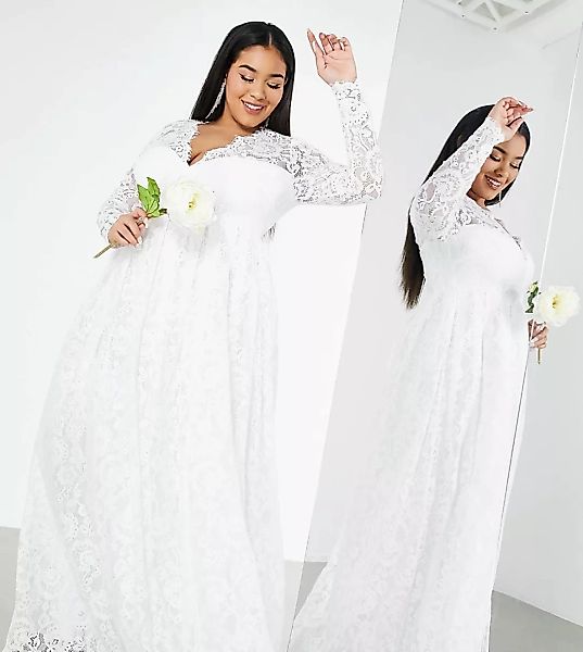 ASOS EDITION Curve – Penny V – Hochzeitskleid aus Spitze in Elfenbein mit V günstig online kaufen