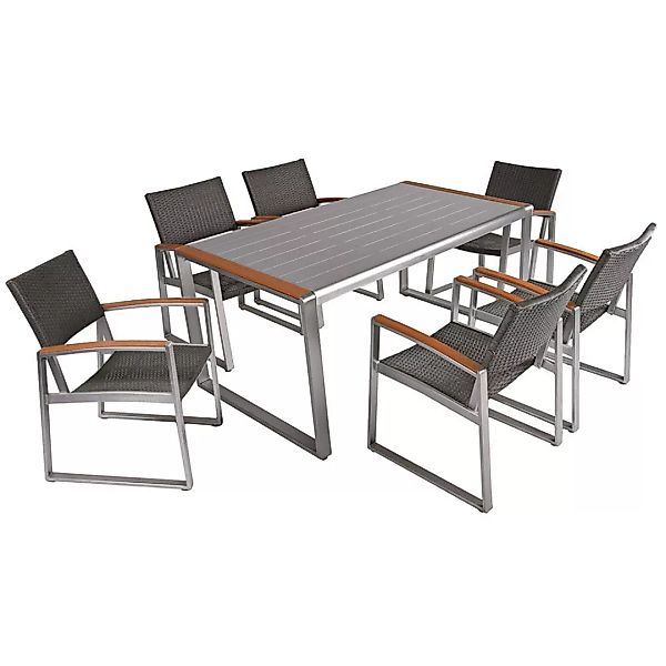 Garten Tischgruppe 7-tlg. in grau mit Glastischplatte, MAINAU-120 günstig online kaufen