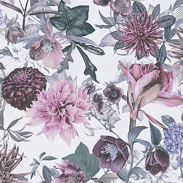 PROFHOME 381752-GU Blumen Tapete Floral Matt Weiß Lila Rosa Grau 0,53 m x 1 günstig online kaufen