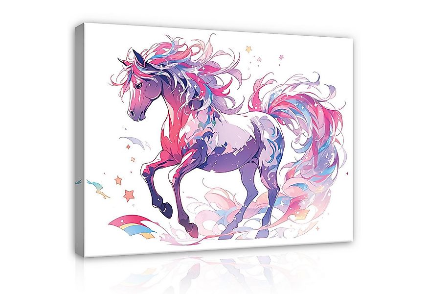 Wallarena Leinwandbild Kinderzimmer Mädchen Pferd Gemalt Rose Tier XXL Wand günstig online kaufen