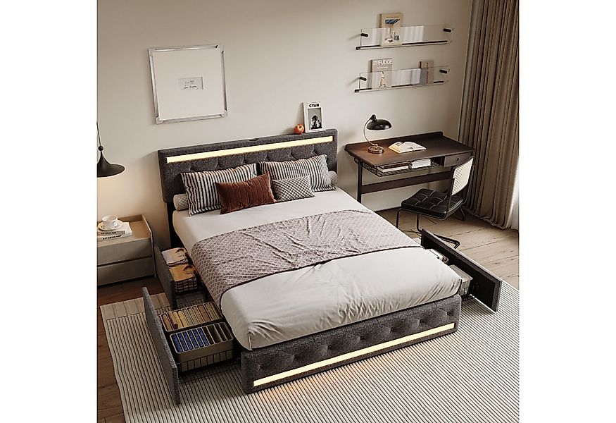 Furnishings Home Polsterbett Stauraumbett Doppelbett (Vier extra große Schu günstig online kaufen