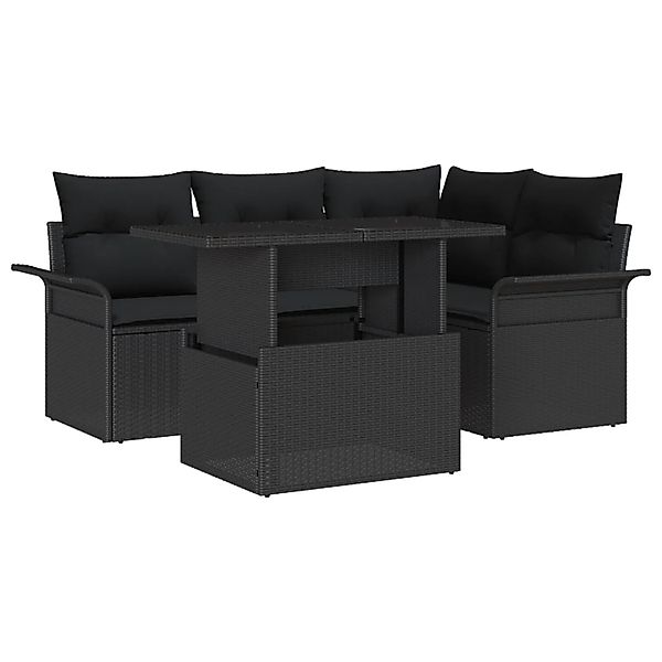 vidaXL Garten-Sofa-Set mit Kissen 5-Tlg Schwarz Poly Rattan 3357016 günstig online kaufen