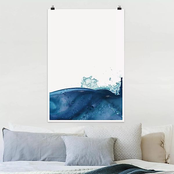 Poster - Hochformat Welle Aquarell Blau II günstig online kaufen