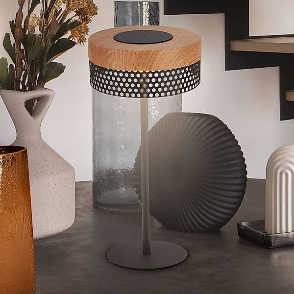 Akku-Tischleuchte Booha, braun, Metall, IP44, dimmbar günstig online kaufen