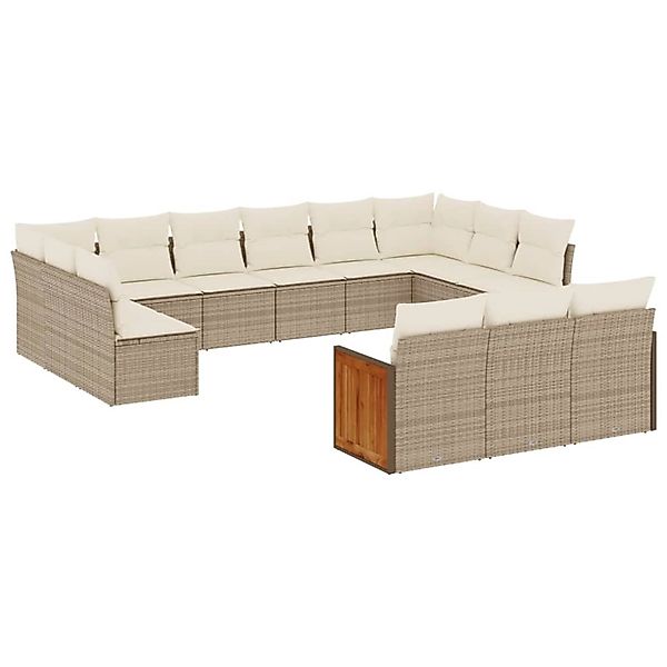 vidaXL 13-Tlg Garten-Sofagarnitur mit Kissen Beige Poly Rattan 3260539 günstig online kaufen