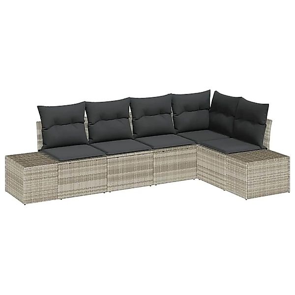 vidaXL Gartensofa-Set mit Speicher 5 Stk Hellgrau Poly-Rattan 3355731 günstig online kaufen