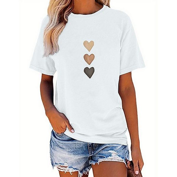 PYL T-Shirt Damen Sommer Kurzarmbluse Locker Herz Print-Shirt Casual T-Shir günstig online kaufen