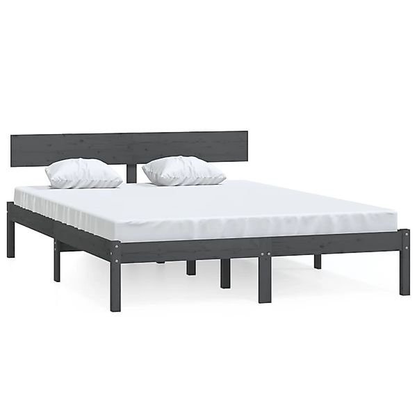 Vidaxl Massivholzbett Grau Massivholz Kiefer 150x200 Cm Uk King günstig online kaufen