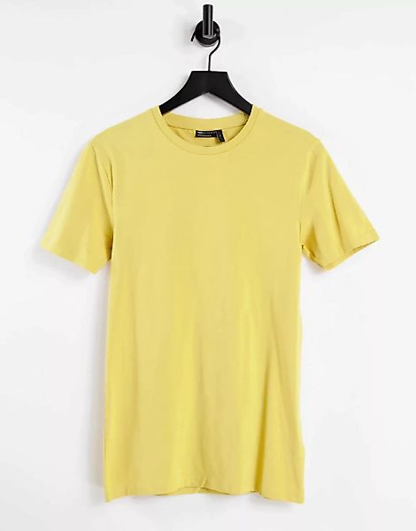 ASOS DESIGN – Gelbes Muskel-T-Shirt aus Bio-Baumwolle mit Rundhalsausschnit günstig online kaufen