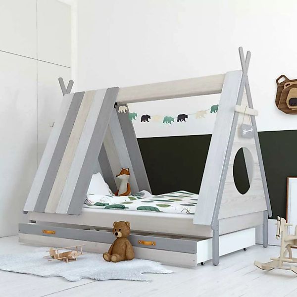Zelt Kinderbett in Weiß und Grau 105 cm breit günstig online kaufen