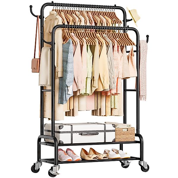 Yorbay Kleiderständer Doppelstange Garderobenständer auf Rollen, günstig online kaufen