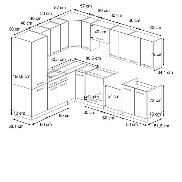 Vicco Winkelküche Fame-Line, GrauBeige/Weiß/Weiß, 227 x günstig online kaufen