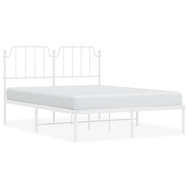vidaXL Bettgestell, Bettrahmen mit Kopfteil Metall Weiß 135x190 cm günstig online kaufen