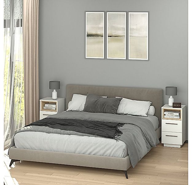 Vicco Nachtschrank Beatrice, Weiß/Sonoma, 36 x 68 cm 2er Set günstig online kaufen