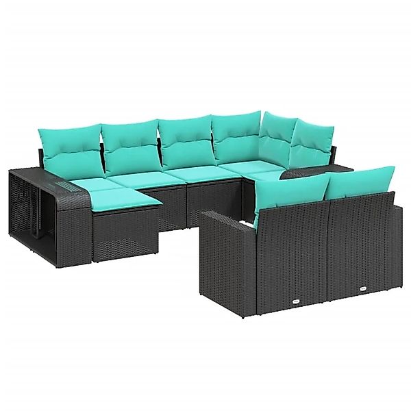 vidaXL 10-Tlg Gartensofa-Set mit Kissen Schwarz Polyrattan 3228897 günstig online kaufen