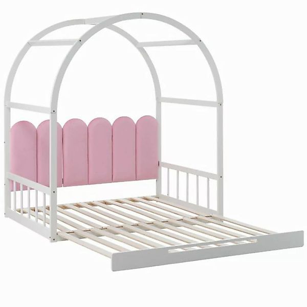 HAUSS SPOLE Kinderbett 140x100cm/140x200cm Erweiterbares Bett Samt, Kiefern günstig online kaufen