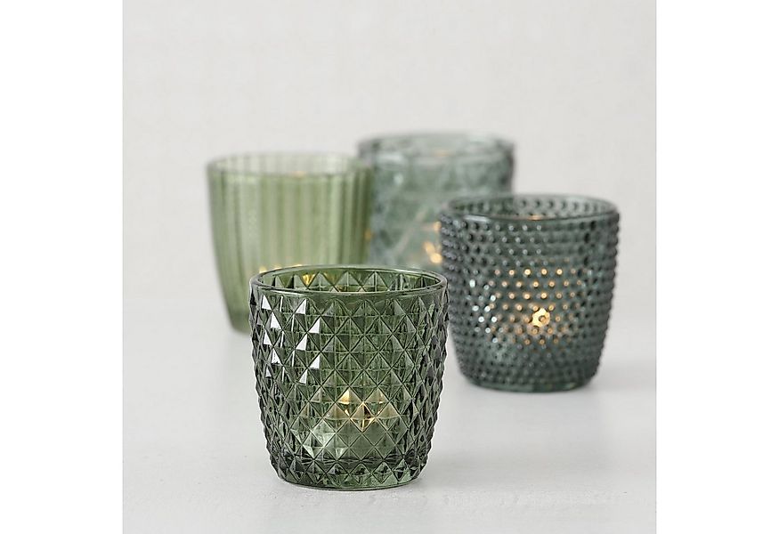 BOLTZE Teelichthalter 4tlg. Windlicht MARILU hellgrün grün Muster geriffelt günstig online kaufen