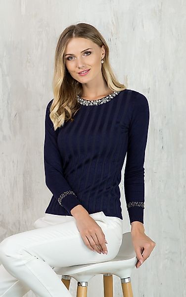 Passioni Strickpullover im Rippenstrick mit Perlendetails günstig online kaufen