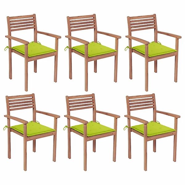 Stapelbare Gartenstühle Mit Kissen 6 Stk. Massivholz Teak günstig online kaufen