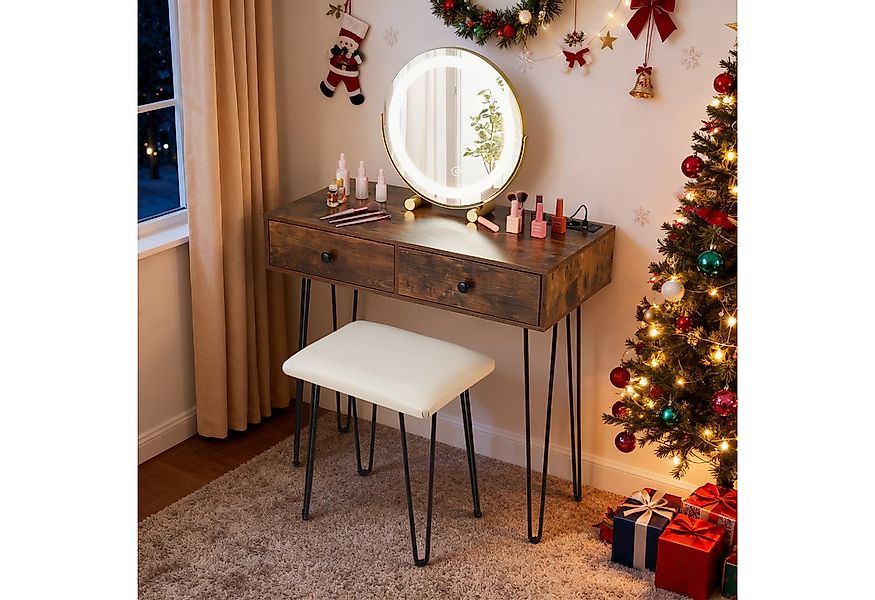 COSTWAY Schminktisch (1-St), Frisiertisch mit Spiegel, 2 Schubladen, Hocker günstig online kaufen
