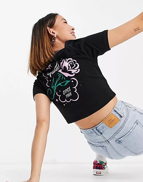 Vans – Petals – Baby-T-Shirt in Schwarz mit Print am Rücken günstig online kaufen
