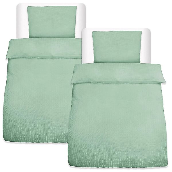 Beautissu 4tlg Seersucker Bettwäsche 135x200 cm & Kopfkissen 80x80 cm Grün günstig online kaufen