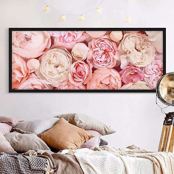 Bild mit Rahmen - Panorama Rosen Rosé Koralle Shabby günstig online kaufen