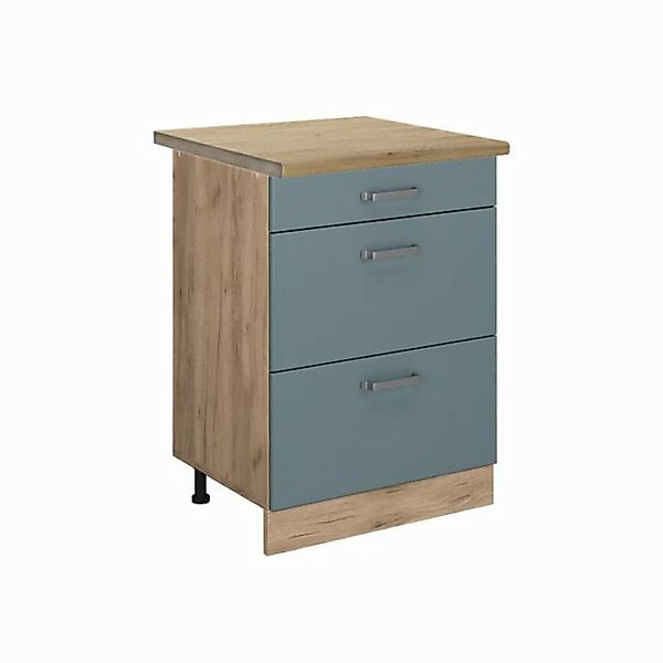 Vicco Unterschrank R-Line, Blau-Grau/Goldkraft Eiche, 60 cm mit Schubladen, günstig online kaufen