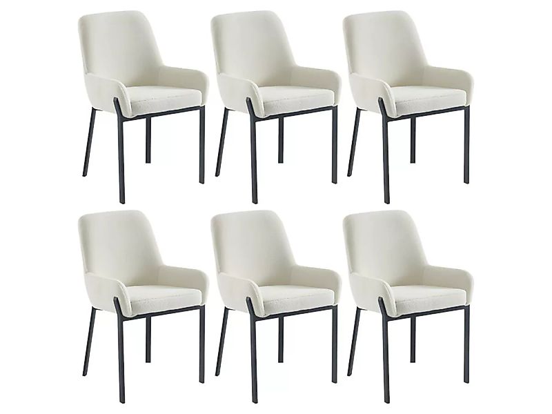 Stuhl mit Armlehnen 6er-Set - Bouclé-Stoff & Metall - Weiß - CAROLONA von P günstig online kaufen