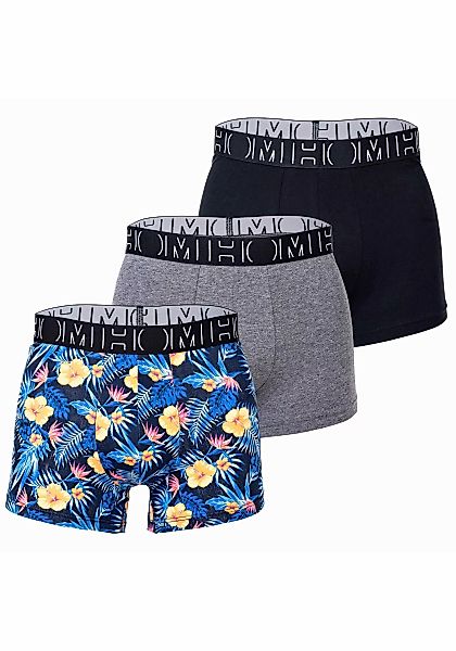 HOM 3-er Set Boxer Trunks Schwarz, Grau & Blau mit Motiv günstig online kaufen