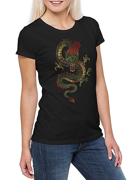 Urban Backwoods Print-Shirt Chinese Dragon Damen T-Shirt Drache Fantasy Tat günstig online kaufen