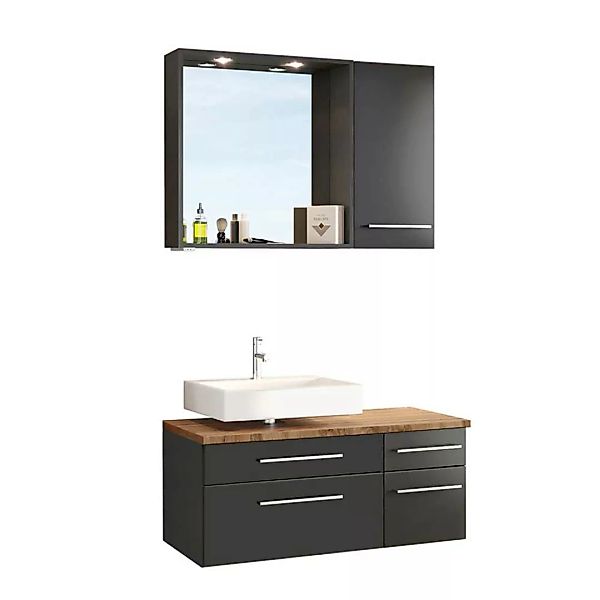 Badezimmer Waschplatz mit beleuchtetem Badspiegel dunkel Grau (dreiteilig) günstig online kaufen