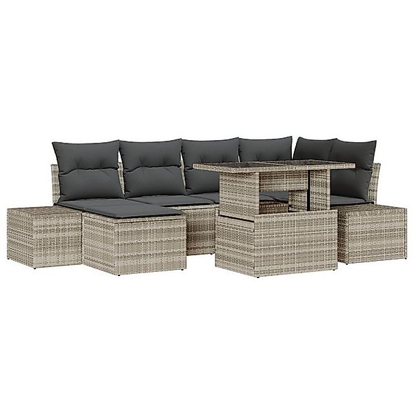 vidaXL Loungesofa 7-teilige Garten Sofa Set mit Kissen Hellgraues Poly Ratt günstig online kaufen