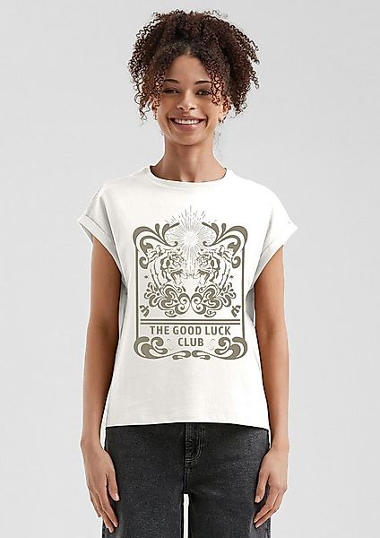 QS Kurzarmshirt T-Shirt Baumwollshirt mit überschnittener Schulter Frontpri günstig online kaufen