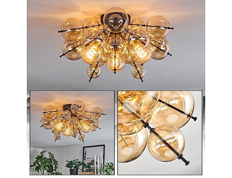 hofstein Deckenleuchte Deckenlampe aus Metall/Glas in Schwarz/Bernsteinfarb günstig online kaufen