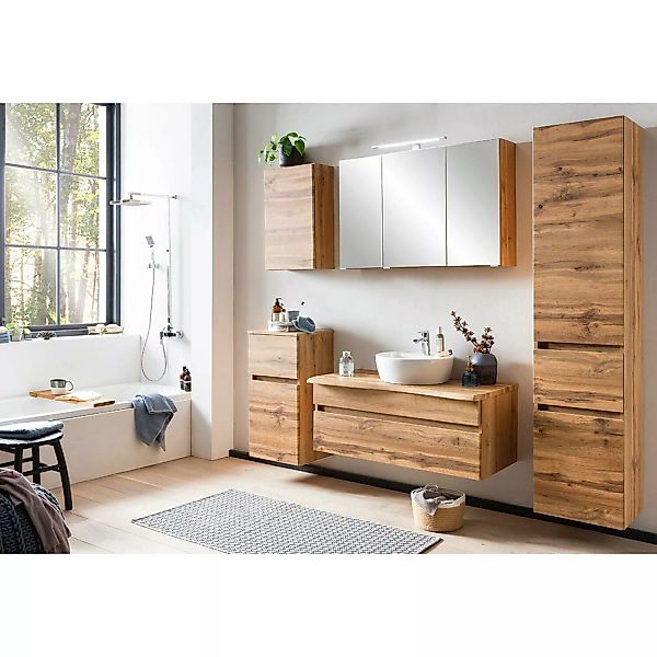 Badezimmer Kombination in Wotan Eiche Nb. mit Baumkante VIDAGO-03 inkl. Ker günstig online kaufen