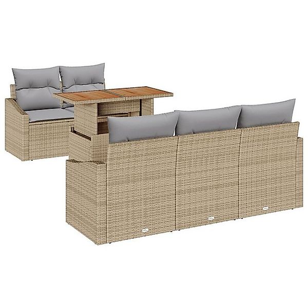 vidaXL Loungesofa 6-teiliges Garten-Esstisch Set mit Kissen Beige Poly Ratt günstig online kaufen