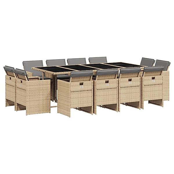 vidaXL 13-Tlg Garten-Essgruppe mit Kissen Beigemischung Poly Rattan 3277811 günstig online kaufen