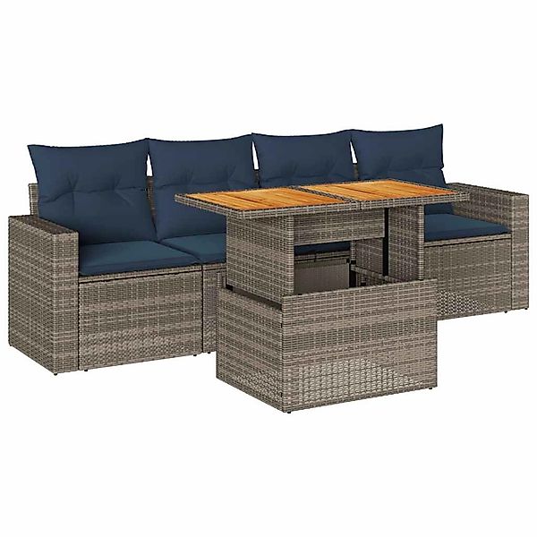 vidaXL 5-Tlg Garten-Sofagarnitur mit Kissen Grau Poly Rattan 3326987 günstig online kaufen