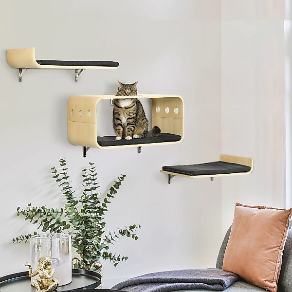 PawHut Katzen Kletterwand, 3er-Set Katzentreppen, Katzenbett mit 2-stöckige günstig online kaufen