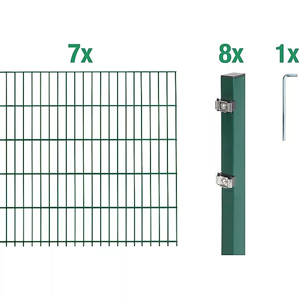 Metallzaun Grund-Set Doppelstabmatte verz. Grün beschichtet 7 x 2 m x 0,8 m günstig online kaufen